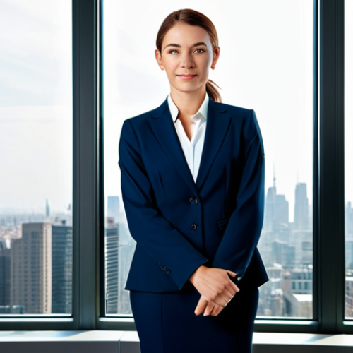 Home 9 Modern Businesswoman**
"A professional businesswoman in a modest, tailored business suit, standing confidently in a bright, modern office with large windows overlooking a cityscape, fully clothed, appropriate attire, safe for work, perfect anatomy, correct proportions, professional photography, high quality, family-friendly."
**