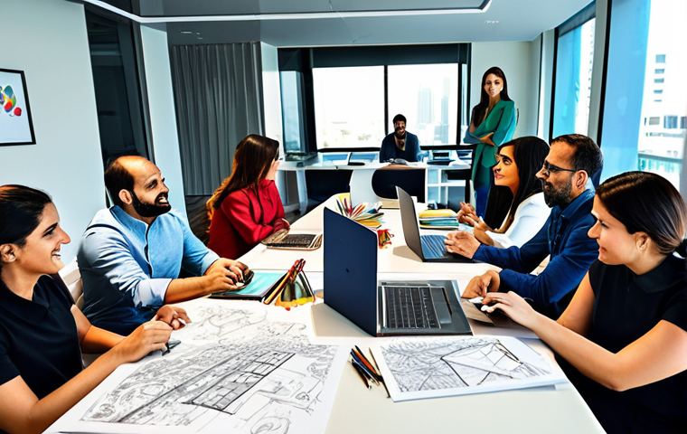 광고홍보사와 콘텐츠 광고 제작 - **Creative Advertising Campaign Brainstorm:** "A vibrant, sunlit advertising agency office in Dubai,...