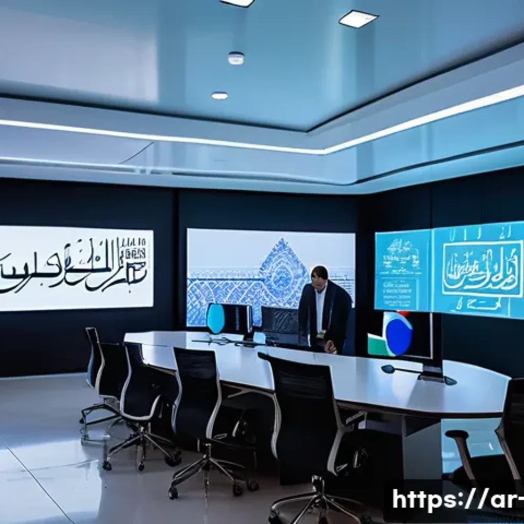 광고홍보사와 혁신적인 미디어 광고 사례 - A vibrant digital marketing scene set in a modern Middle Eastern office, featuring diverse Arab prof...