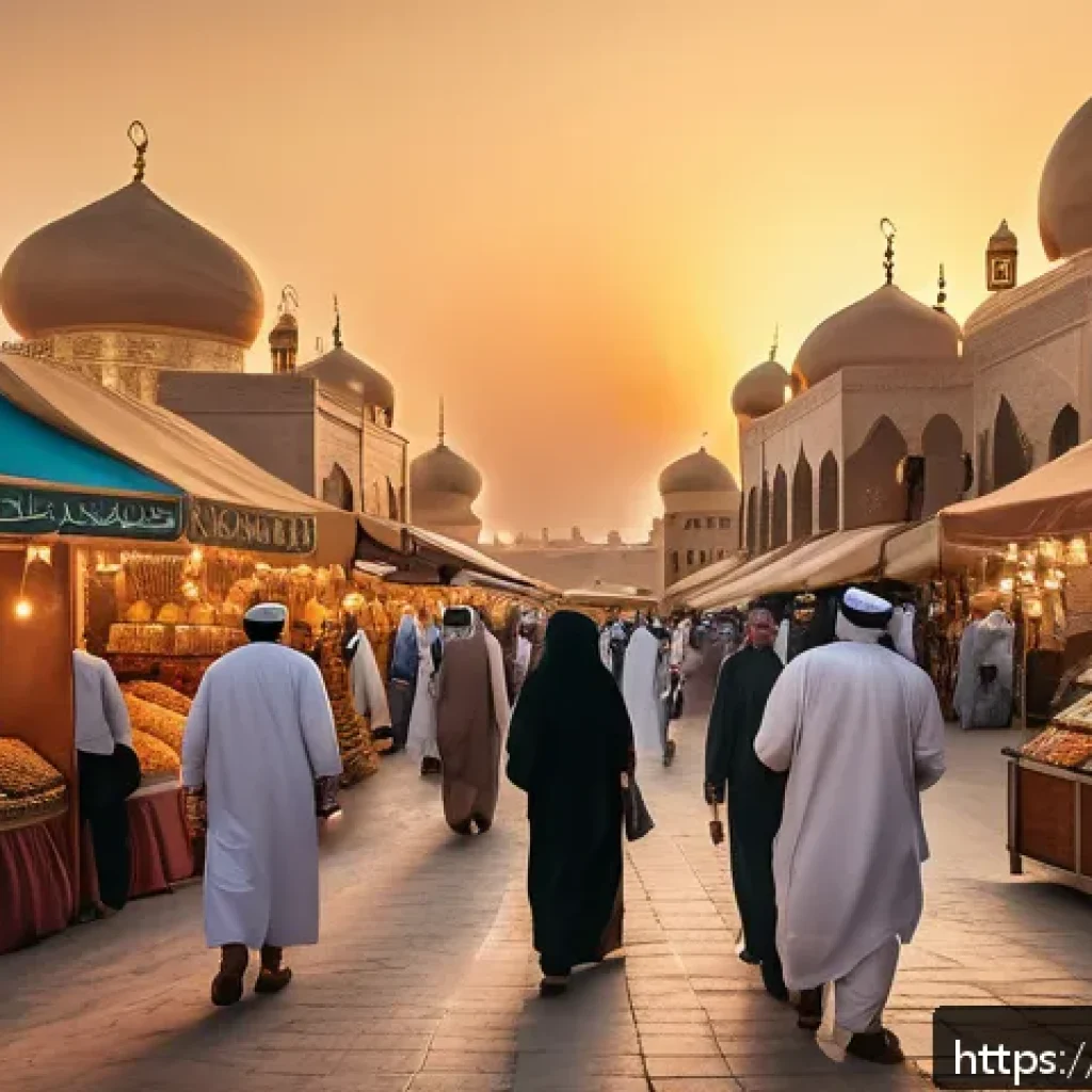 광고홍보사와 성공적인 브랜드 광고 사례 - A vibrant Arabic marketplace scene at sunset featuring diverse local people engaging with digital ad...