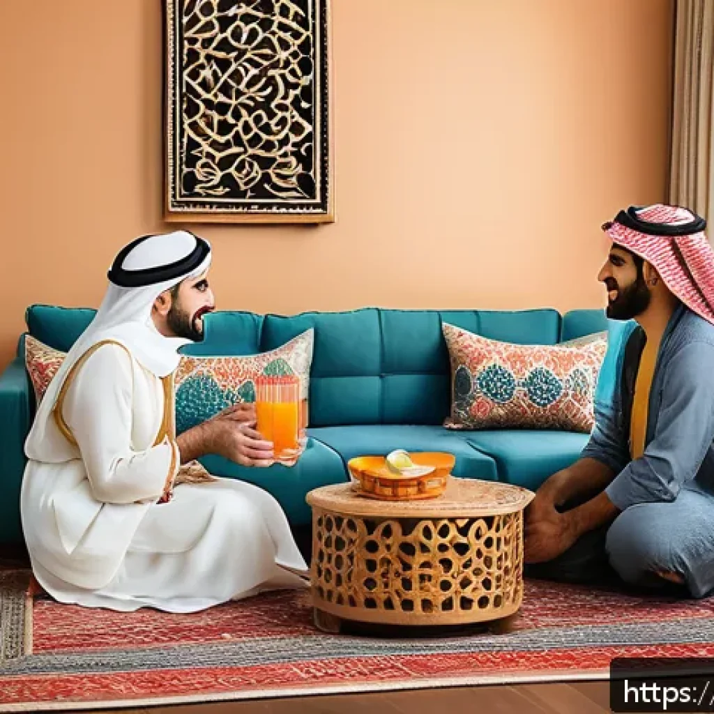 광고홍보사 브랜딩 사례 연구 - A vibrant, heartwarming scene depicting an Arab family gathered in a cozy living room, sharing joyfu...