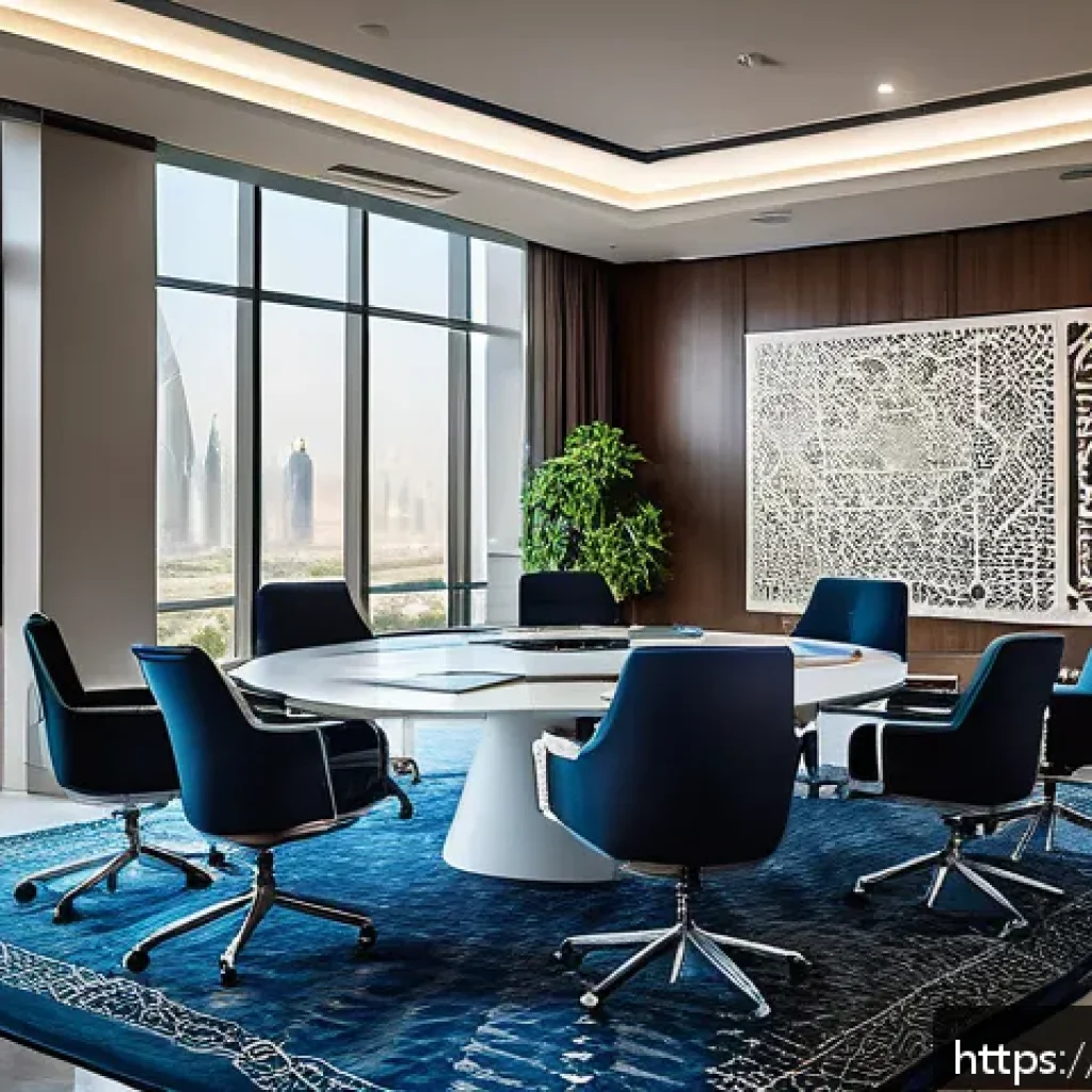 광고홍보사와 광고 성과 최적화 - A modern office meeting room in a Middle Eastern advertising agency, featuring a diverse team of Ara...