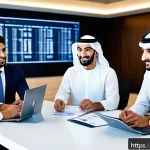 광고홍보사와 효과적인 광고 기획 프로세스 - A professional Arab marketing team in a modern office setting, discussing digital and traditional ad...