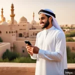 광고홍보사와 주요 광고 캠페인 분석 사례 - A modern, vibrant digital marketing campaign scene targeting young Arab adults, featuring a stylish ...