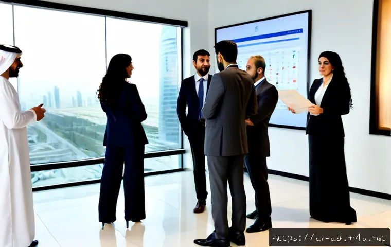 광고홍보사와 기업 광고 PR 사례 - Photorealistic corporate public relations strategy meeting in a contemporary Dubai office, diverse A...